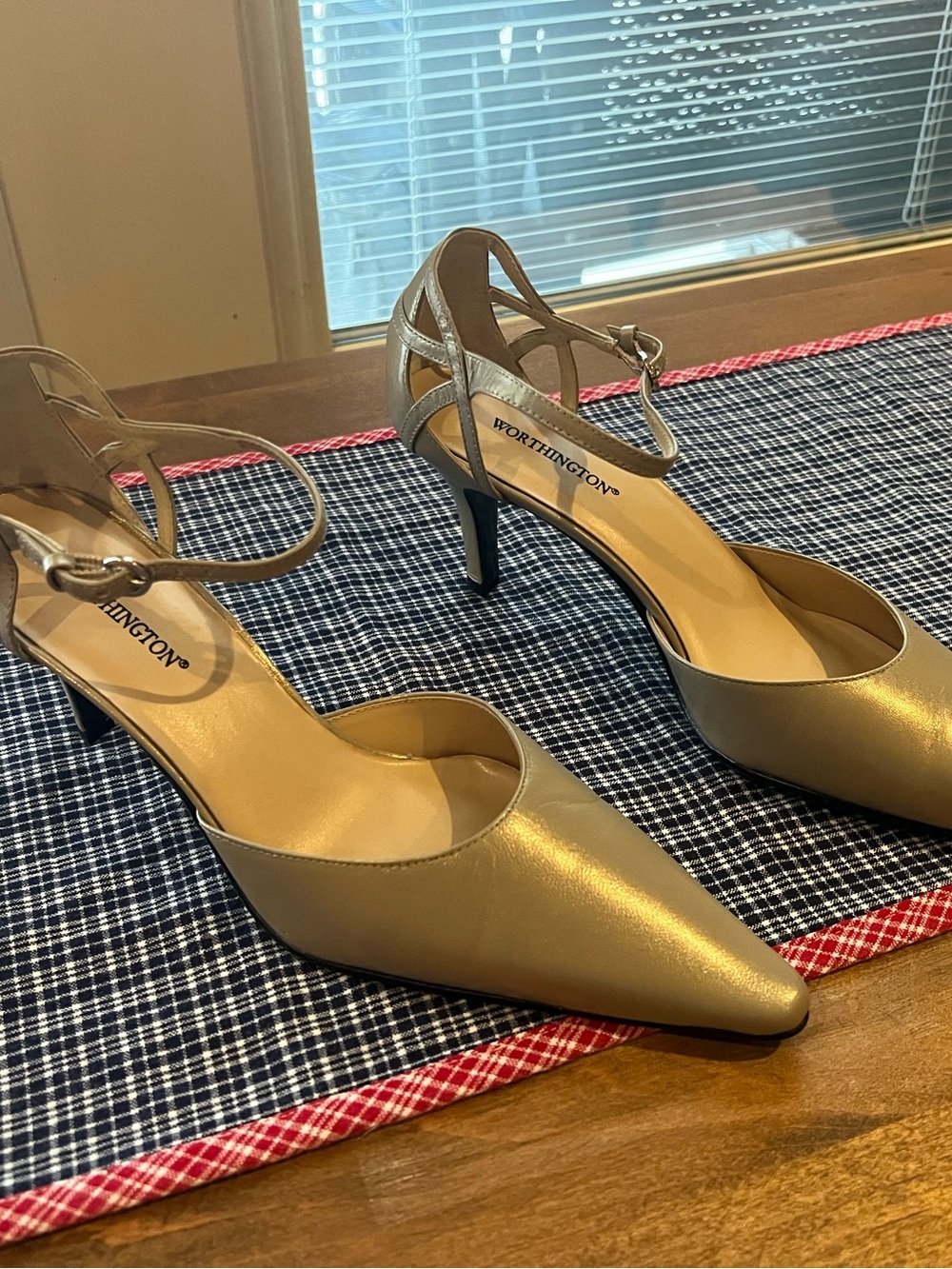 Worthington Beige Pointed-Toe Ankle-Strap Heels
